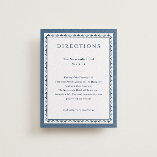 This is a indigo letterpress wedding invitations with letterpress by Oma N. Ramkhelawan called pressed motif printing on somerset500 in standard