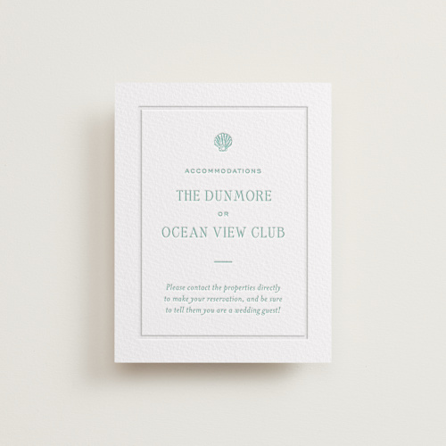 This is a seafoam letterpress wedding invitations with letterpress by Megan Davis called isle printing on somerset500 in standard