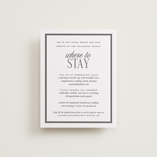 This is a soft black letterpress wedding invitations with letterpress by Kamala Nahas called grayson printing on somerset500 in standard