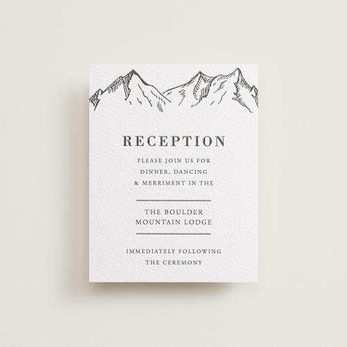 This is a soft black letterpress wedding invitations with letterpress by Winston Latchman called etched mountain printing on somerset500 in standard