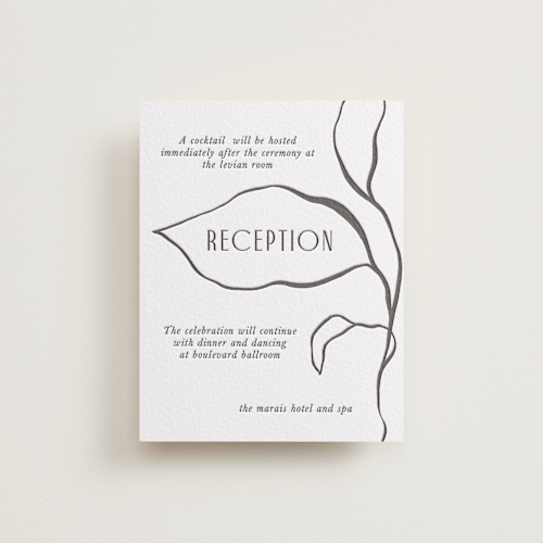 This is a black letterpress wedding invitations with letterpress by Pati Cascino called leaves printing on somerset500 in standard