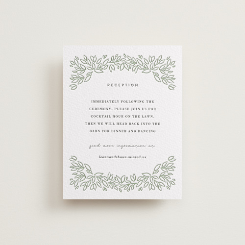 This is a lovely leaves letterpress wedding invitations with letterpress by Jessie Steury called lovely leaves printing on somerset500 in standard