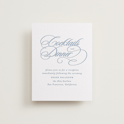This is a provincial blue letterpress wedding invitations with letterpress by Creo Study called aristocratic printing on somerset500 in standard