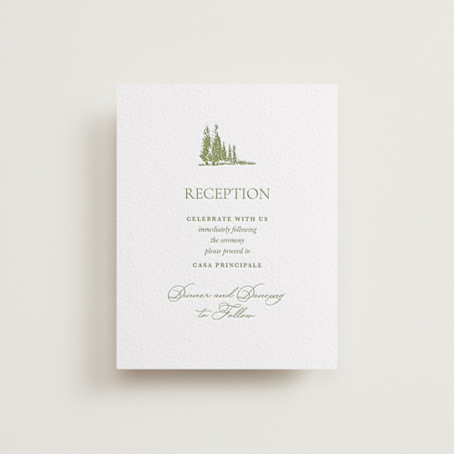 This is a pistachio letterpress wedding invitations with letterpress by Lucrecia Caporale called vineyard elegance printing on somerset500 in standard