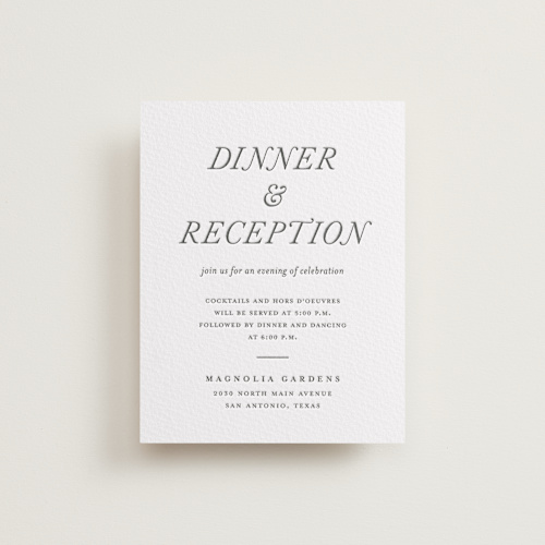 This is a pewter letterpress wedding invitations with letterpress by Eric Clegg called magnolia printing on somerset500 in standard