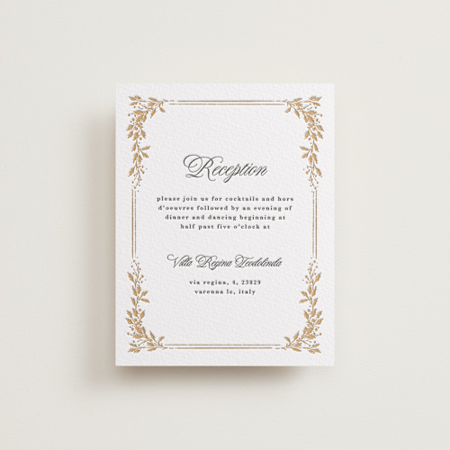 This is a faux gold letterpress wedding invitations with letterpress by Kate Ahn called lake como printing on somerset500 in standard