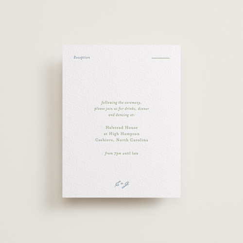 This is a sky blue letterpress wedding invitations with letterpress by Blustery August called tuscany printing on somerset500 in standard