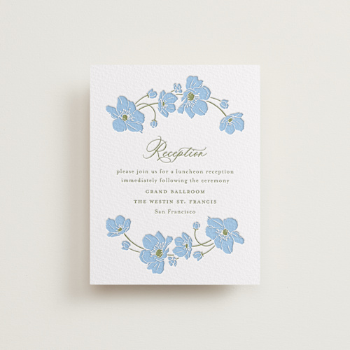This is a sky blue letterpress wedding invitations with letterpress by letterfix called anemones printing on somerset500 in standard
