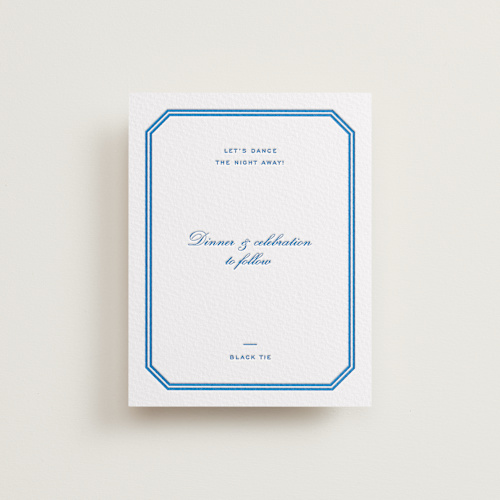 This is a sapphire letterpress wedding invitations with letterpress by Megan Davis called brasserie printing on somerset500 in standard