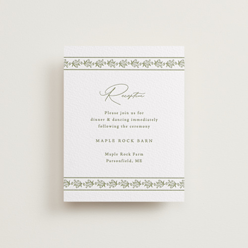 This is a pistachio letterpress wedding invitations with letterpress by Olivia Raufman called posy printing on somerset500 in standard