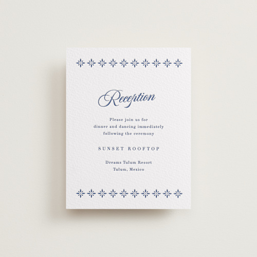 This is a lapis letterpress wedding invitations with letterpress by Olivia Raufman called talavera tiles printing on somerset500 in standard