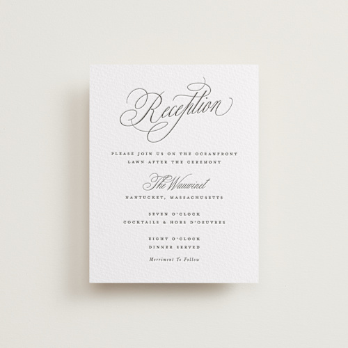 This is a soft black letterpress wedding invitations with letterpress by Susan Zinader called romantic script printing on somerset500 in standard