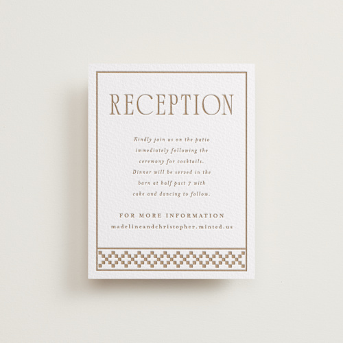 This is a matte gold letterpress wedding invitations with letterpress by Angela Garrick called parker printing on somerset500 in standard