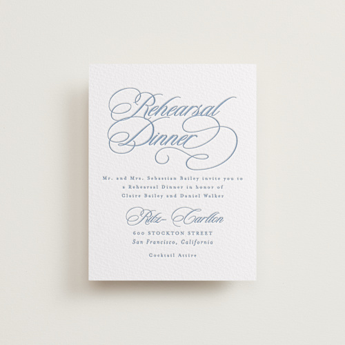 This is a provincial blue enclosure cards with letterpress by Creo Study called aristocratic printing on somerset500 in standard