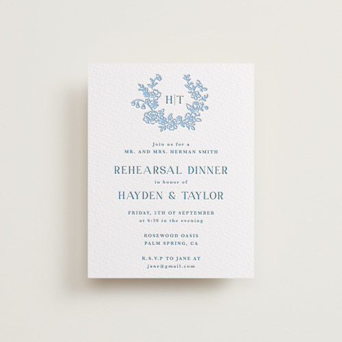 This is a sky blue enclosure cards with letterpress by Cass Loh called flowers monogram printing on somerset500 in standard