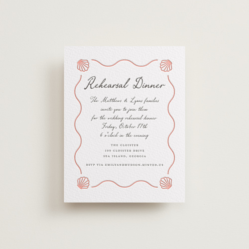 This is a peach enclosure cards with letterpress by Alston Foster called ocean love printing on somerset500 in standard