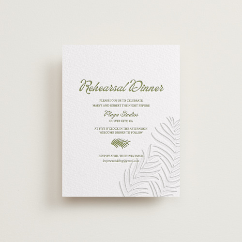 This is a pistachio enclosure cards with letterpress by Julia Liverton called palm shade printing on somerset500 in standard