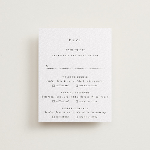This is a soft black rsvp cards with letterpress by Design Lotus called a thousand years printing on somerset500 in standard