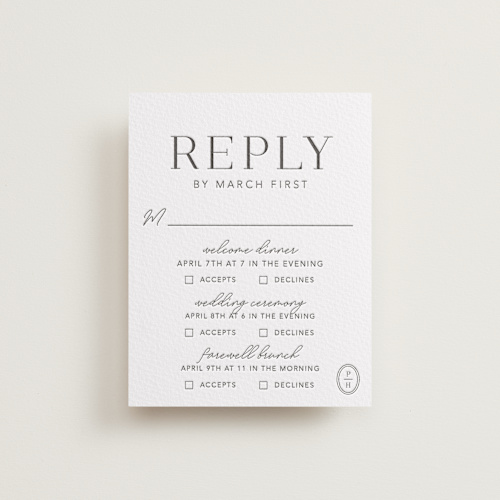 This is a soft black rsvp cards with letterpress by Meagan Christensen called cosmopolitan printing on somerset500 in standard