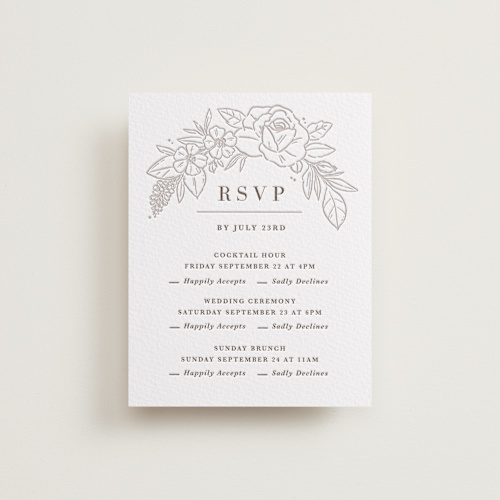 This is a coffee rsvp cards with letterpress by Kristen Smith called sketched blooms printing on somerset500 in standard