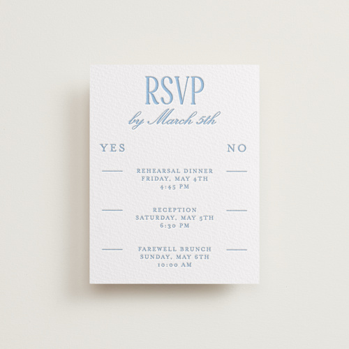 This is a sky blue rsvp cards with letterpress by Baumbirdy called big day printing on somerset500 in standard