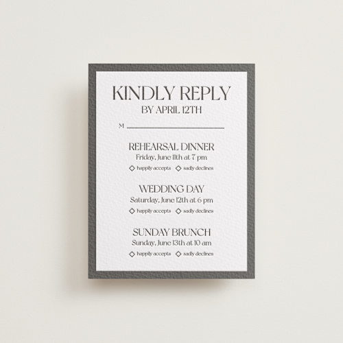 This is a soft black rsvp cards with letterpress by Julia Liverton called trés chic printing on somerset500 in standard