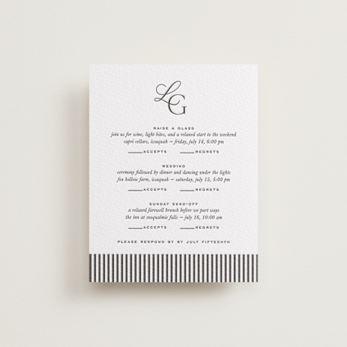 This is a soft black rsvp cards with letterpress by Kamala Nahas called grayson printing on somerset500 in standard