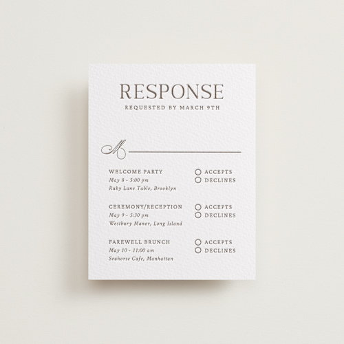 This is a coffee rsvp cards with letterpress by Snow and Ivy called willow printing on somerset500 in standard