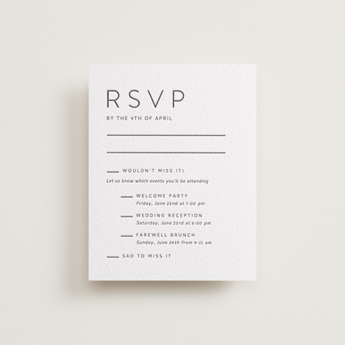 This is a soft black rsvp cards with letterpress by Alston Foster called kismet printing on somerset500 in standard