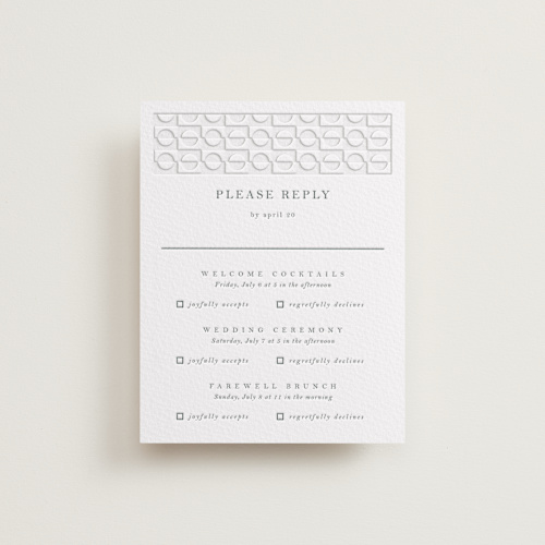 This is a stone rsvp cards with letterpress by Vera Lim called cerchi printing on somerset500 in standard