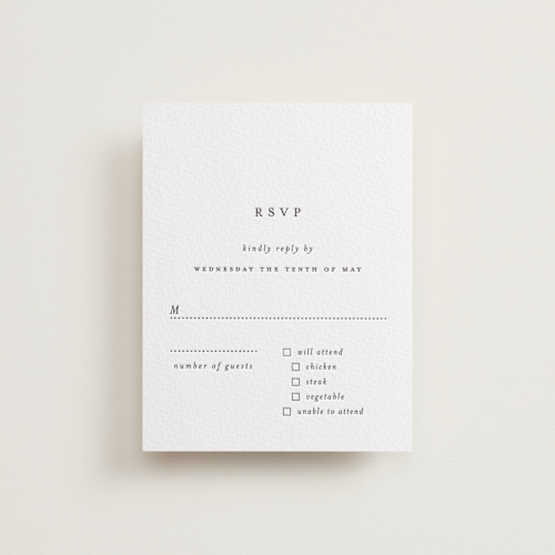 This is a soft black rsvp cards with letterpress by Design Lotus called a thousand years printing on somerset500 in standard