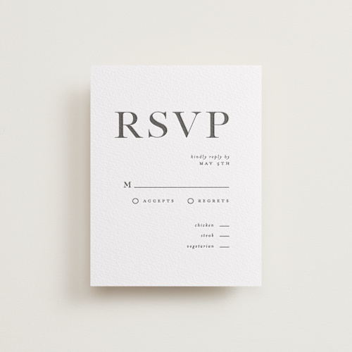 This is a soft black rsvp cards with letterpress by Pixel and Hank called trio printing on somerset500 in standard