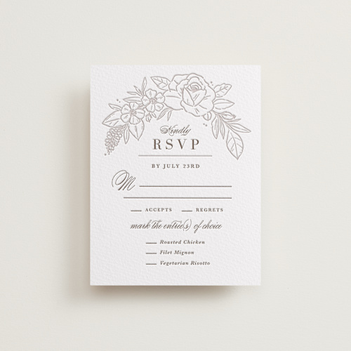 This is a coffee rsvp cards with letterpress by Kristen Smith called sketched blooms printing on somerset500 in standard