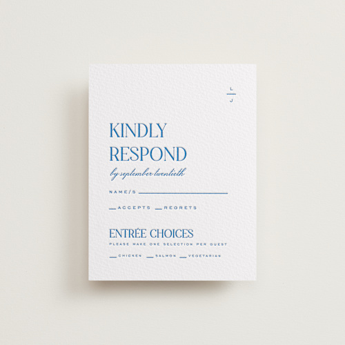 This is a sapphire rsvp cards with letterpress by Heather Cairl called clarity printing on somerset500 in standard