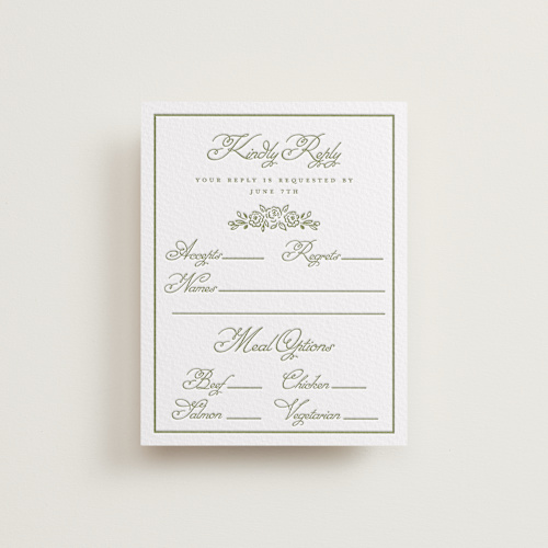 This is a pistachio rsvp cards with letterpress by Petra Kern called crestino printing on somerset500 in standard