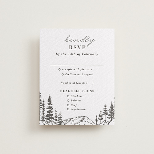 This is a soft black rsvp cards with letterpress by Winston Latchman called mountain pines printing on somerset500 in standard