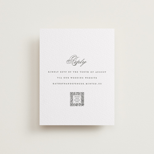 This is a soft black rsvp cards with letterpress by Olivia Raufman called classic composition printing on somerset500 in standard