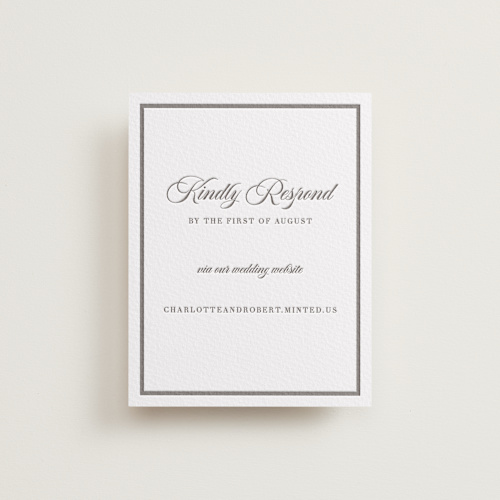 This is a graphite rsvp cards with letterpress by Megan Davis called lowcountry printing on somerset500 in standard