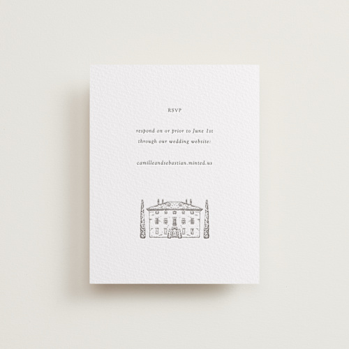 This is a warm gray rsvp cards with letterpress by Melinda Denison called italian countryside printing on somerset500 in standard