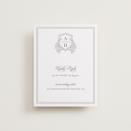 This is a cement rsvp cards with letterpress by Mansi Verma called chic monogram printing on somerset500 in standard