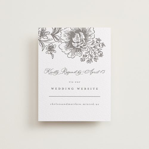 This is a graphite rsvp cards with letterpress by Chris Griffith called wedding press printing on somerset500 in standard