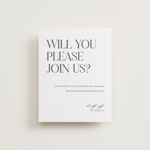 This is a soft black rsvp cards with letterpress by Pixel and Hank called tallest printing on somerset500 in standard