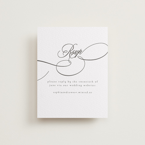 This is a soft black rsvp cards with letterpress by Nicole Walsh called us printing on somerset500 in standard