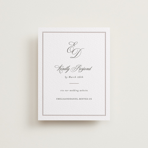 This is a soft black rsvp cards with letterpress by Melinda Denison called royal printing on somerset500 in standard