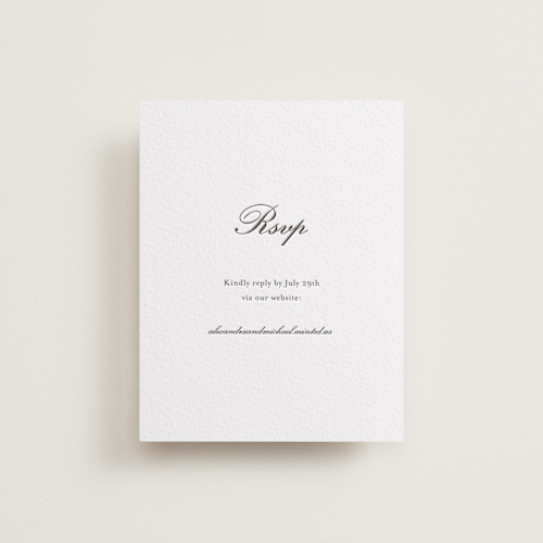 This is a soft black rsvp cards with letterpress by Ani Somi called finely printing on somerset500 in standard