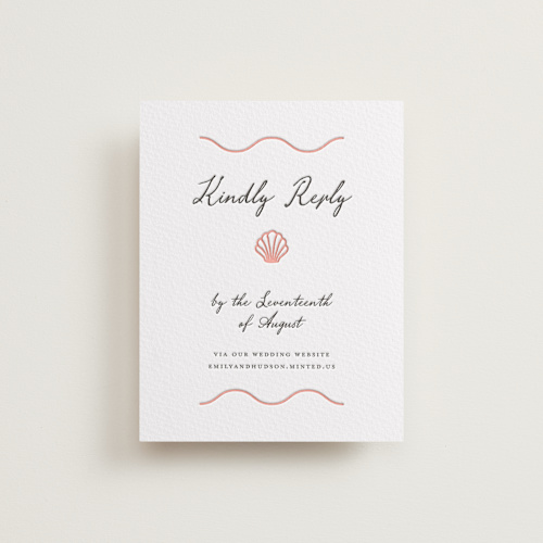 This is a peach rsvp cards with letterpress by Alston Foster called ocean love printing on somerset500 in standard