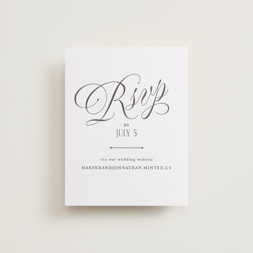 This is a soft black rsvp cards with letterpress by Kate Ahn called mirin printing on somerset500 in standard