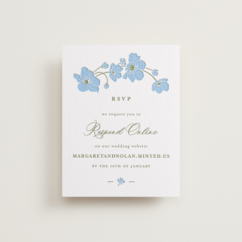 This is a sky blue rsvp cards with letterpress by letterfix called anemones printing on somerset500 in standard