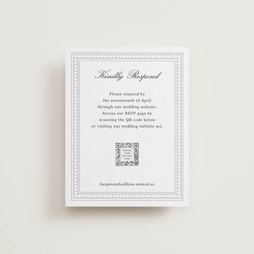 This is a soft black rsvp cards with letterpress by Jenna Holcomb called the ritz printing on somerset500 in standard