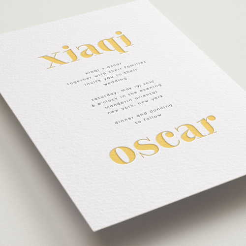 This is a lemon | pewter letterpress wedding invitations with letterpress by fatfatin called us printing on somerset500 in standard